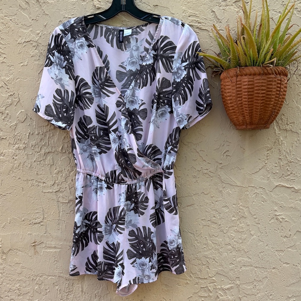 H&M Pink and Black Tropical Print Romper. So Cute!